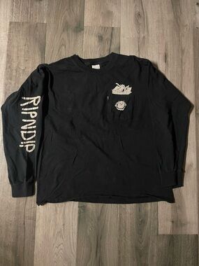 Ripndip Black Long Sleeve Pocket Tee with Sleeve Logo